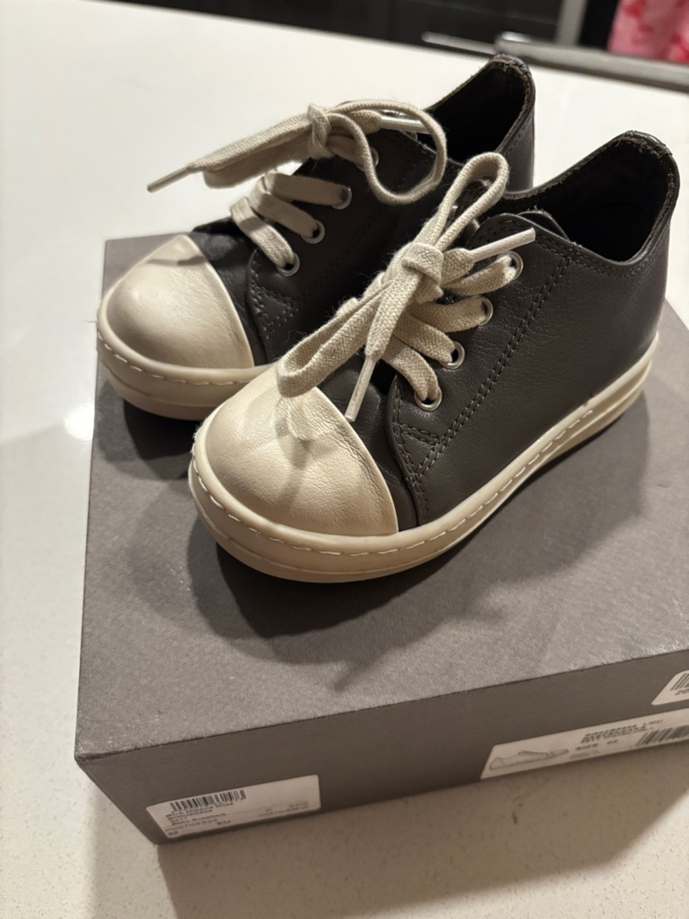 Rick Owens Kids Black and Cream Lace-Up Leather Sneakers